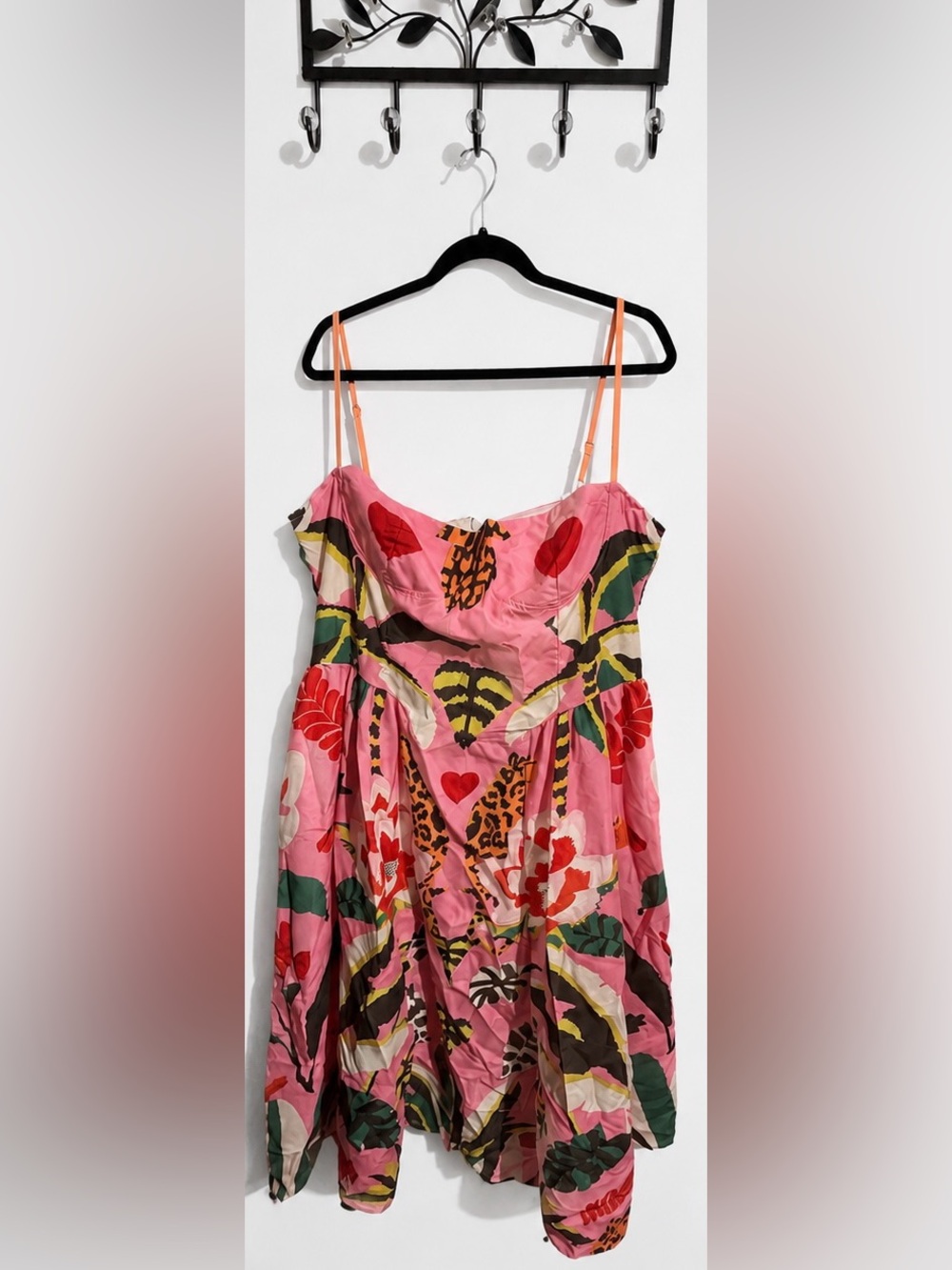 Tropical Pop Art Print Midi Dress | Adjustable Straps | Pockets | - Picture 2 of 5